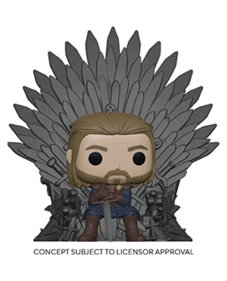 Funko Pop! Vinyl figure of Game of Thrones character Ned Stark on the Iron Throne unboxed.