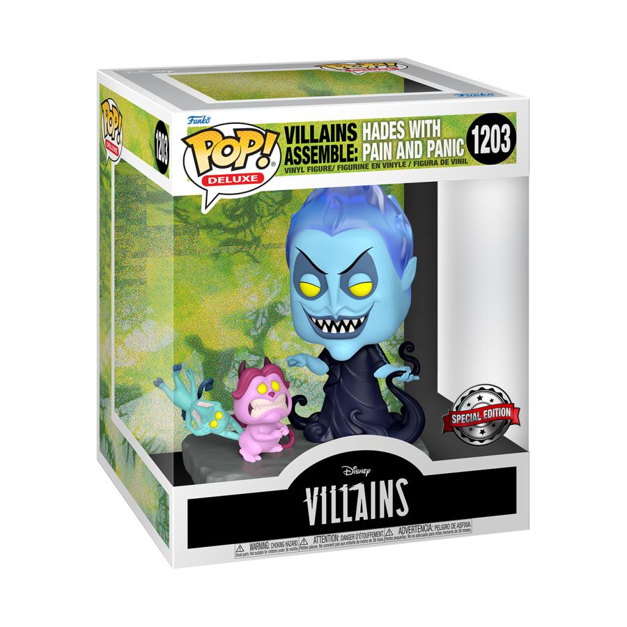 Funko Pop! Vinyl Villians Assemble deluxe diorama featuring Hades with pain and panic.
