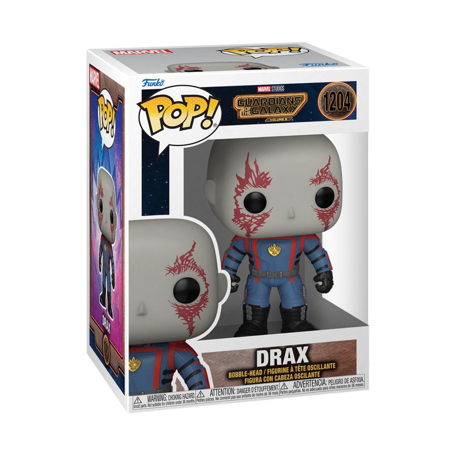 Funko Pop! Vinyl figure of Marvel's Guardians of the Galaxy 3 character Drax.