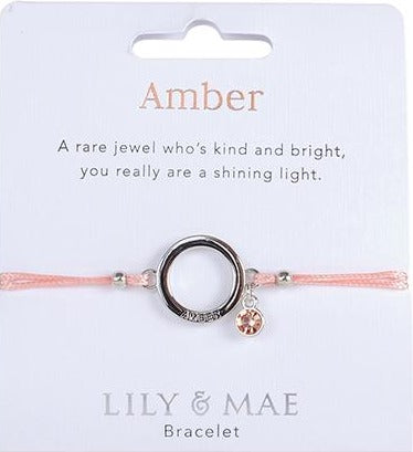 Lily & Mae Bracelet on White backing card. Amber.