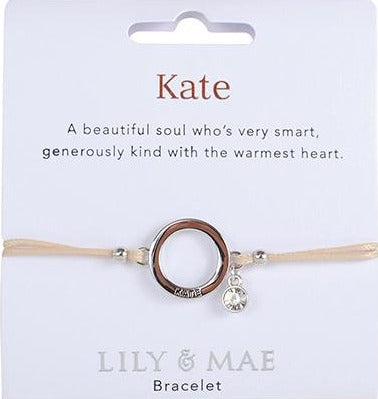 Lily & Mae Bracelet on White backing card. Kate.