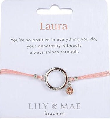 Lily & Mae Bracelet on White backing card. Laura.
