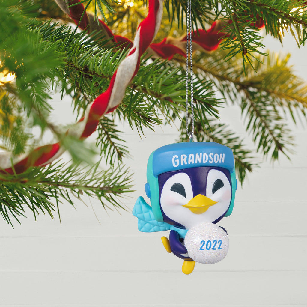 Hallmark 2022 Christmas Keepsake Ornaments. Grandson Penguin Ornament.