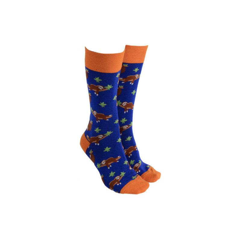 Navy & Orange socks with Sloth designs from Sock Society.