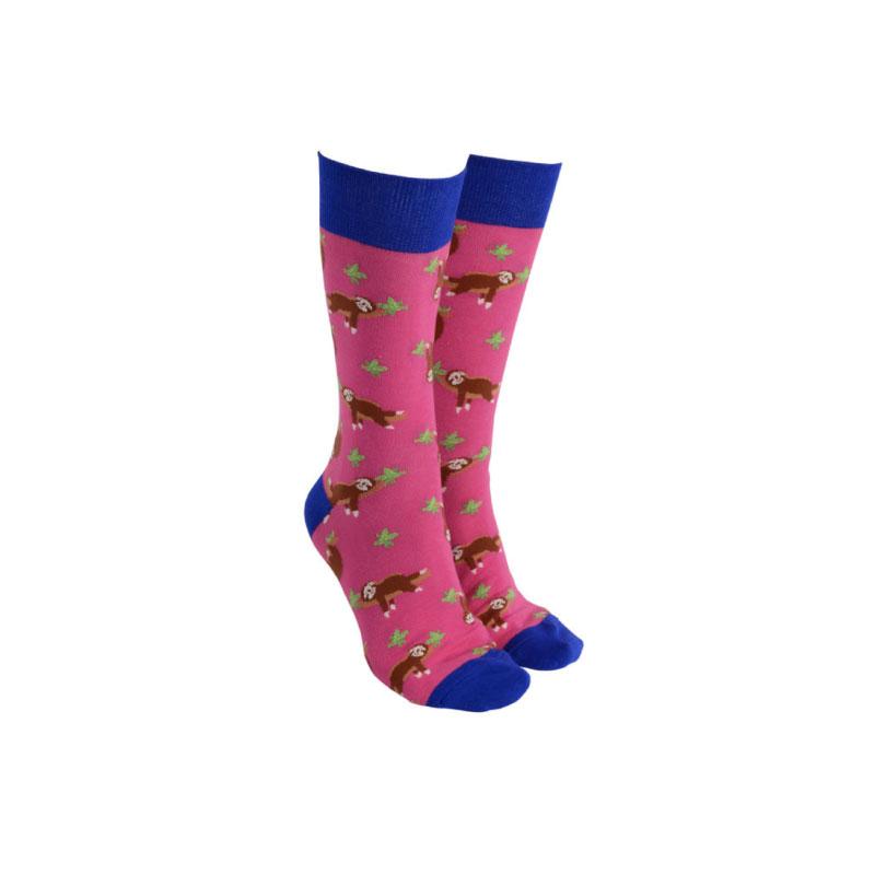 Pink and Blue socks with Sloth designs from Sock Society.