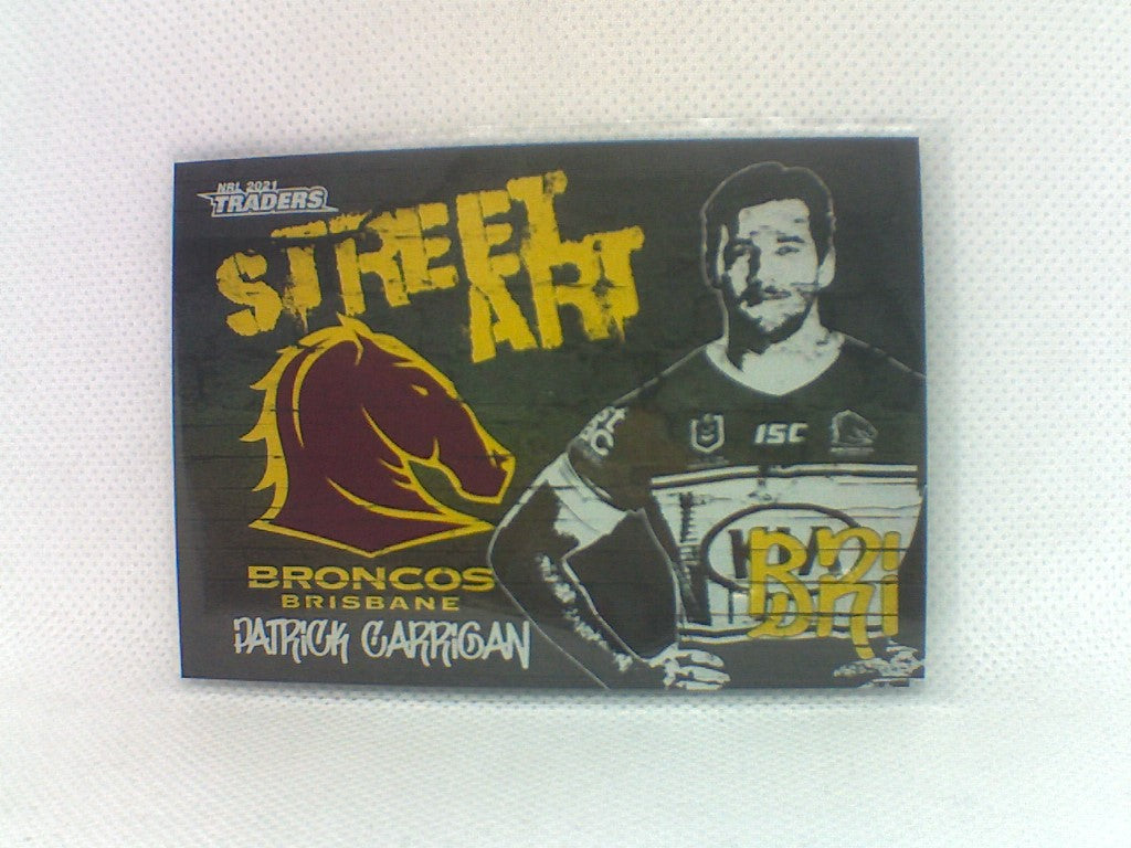 Street Art Black Brisbane Broncos Patrick Carrigan from the NRL Traders 2021 Trading card series