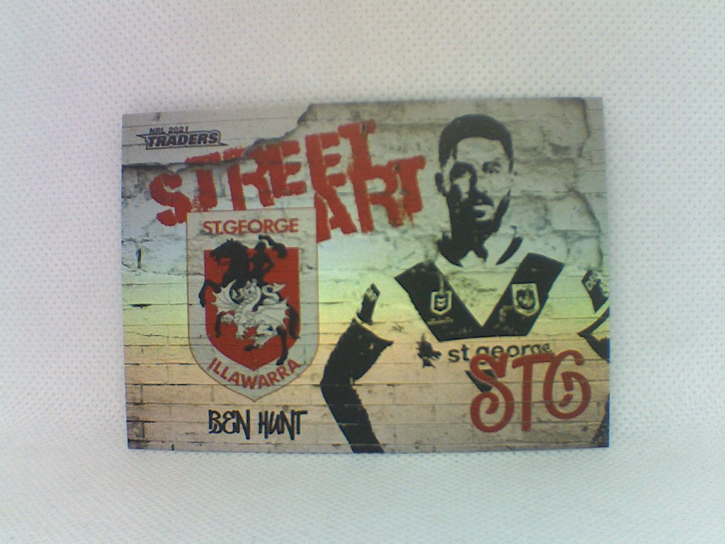 St George Illawarra Dragons player Ben Hunt from the NRL Traders 2021 trading card series Street Art White