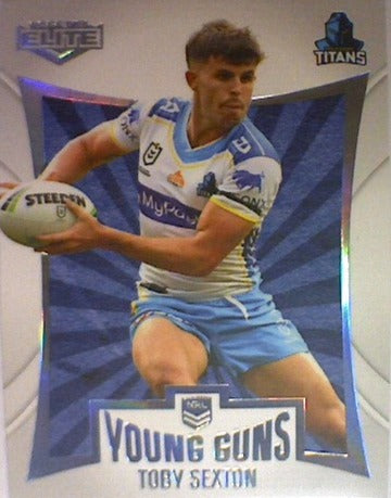 Toby Sexton from the Young Guns insert series of 2022 NRL Elite trading cards.