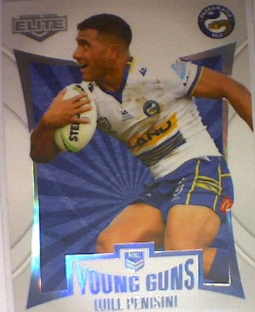 Will Penisini from the Young Guns insert series of 2022 NRL Elite trading cards.