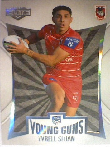 Tyrell Sloan from the Young Guns insert series of 2022 NRL Elite trading cards.