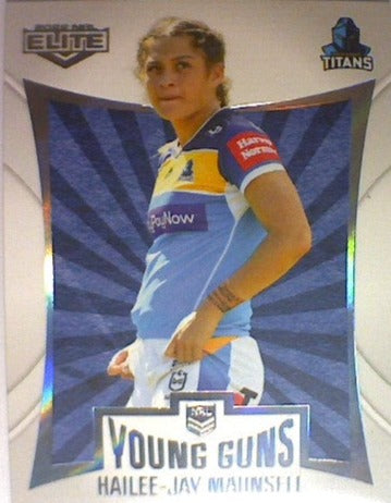 Hailee-Jay Maunsell from the Young Guns insert series of 2022 NRL Elite trading cards.