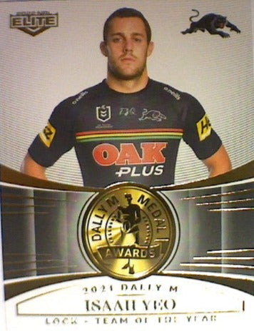 Isaah Yeo from the 2021 Dally M Awards insert series of 2022 NRL Elite trading cards.