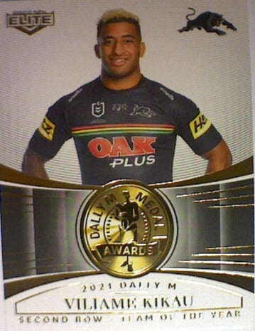 Viliame Kikau from the 2021 Dally M Awards insert series of 2022 NRL Elite trading cards.