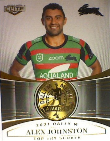 Alex Johnston from the 2021 Dally M Awards insert series of 2022 NRL Elite trading cards.