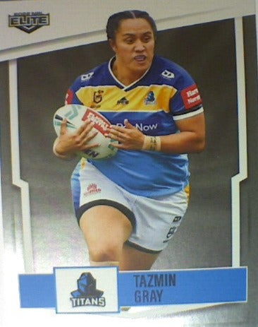 Tazmin Gray of the Gold Coast Titans from the NRLW insert series of 2022 NRL Elite trading cards.