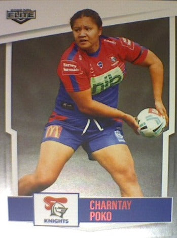 Charntay Poko from the Newcastle Knights from the NRLW insert series of 2022 NRL Elite trading cards.
