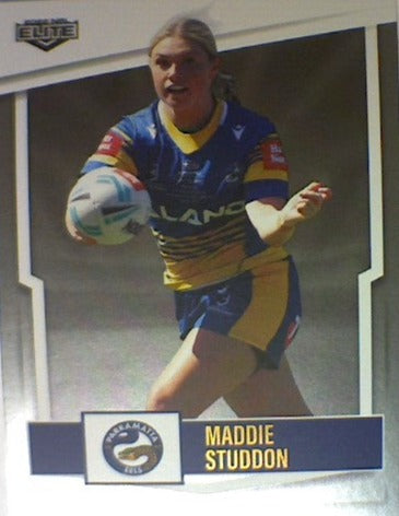 Maddie Studdon from the Parramatta Eels from the NRLW insert series of 2022 NRL Elite trading cards.