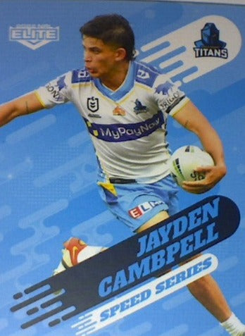Jayden Cambpell of the Gold Coast Titans Speed Series card from the 2022 NRL Elite trading card release.