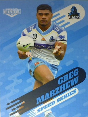 Greg Marzhew of the Gold Coast Titans Speed Series card from the 2022 NRL Elite trading card release.