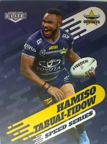 Hamiso Tabuai-Fidow of the North Queensland Cowboys Speed Series card from the 2022 NRL Elite trading card release.