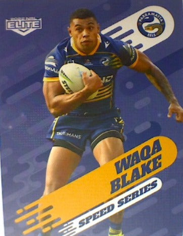 Waqa Blake of the Parramatta Eels Speed Series card from the 2022 NRL Elite trading card release.