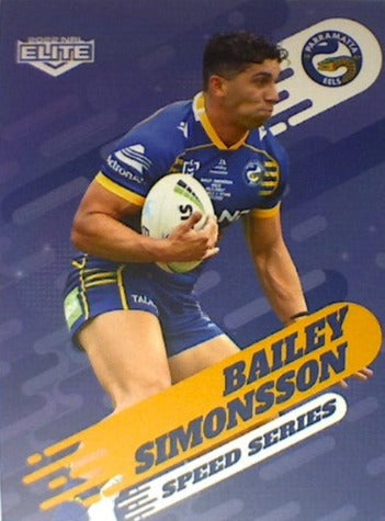 Bailey Simonsson of the Parramatta Eels Speed Series card from the 2022 NRL Elite trading card release.