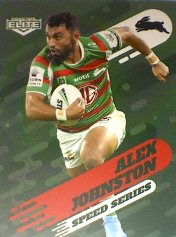Alex Johnston of the South Sydney Rabbitohs Speed Series card from the 2022 NRL Elite trading card release.
