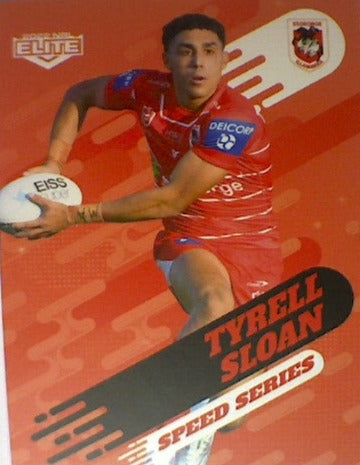 Tyrell Sloan of the St George Illawarra Dragons Speed Series card from the 2022 NRL Elite trading card release.