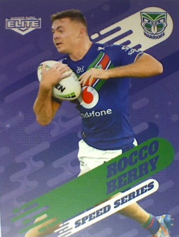 Rocco Berry of the New Zealand Warriors Speed Series card from the 2022 NRL Elite trading card release.