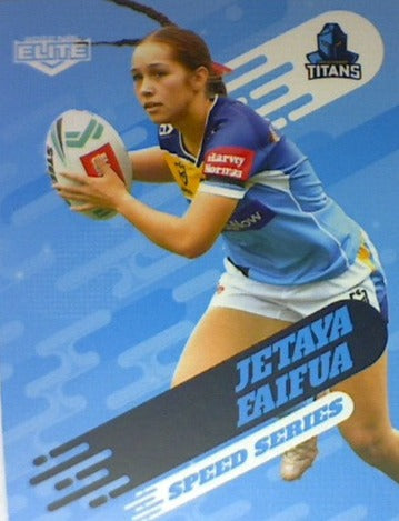 Jetaya Faifua of the Gold Coast Titans Speed Series card from the 2022 NRL Elite trading card release.