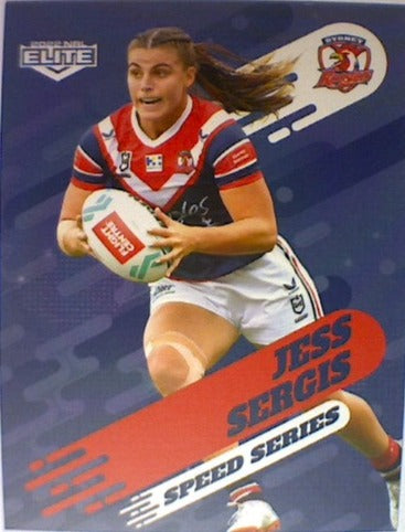 Jess Sergis of the Sydney City Roosters. Speed Series from the NRL Elite 2022 trading card release.