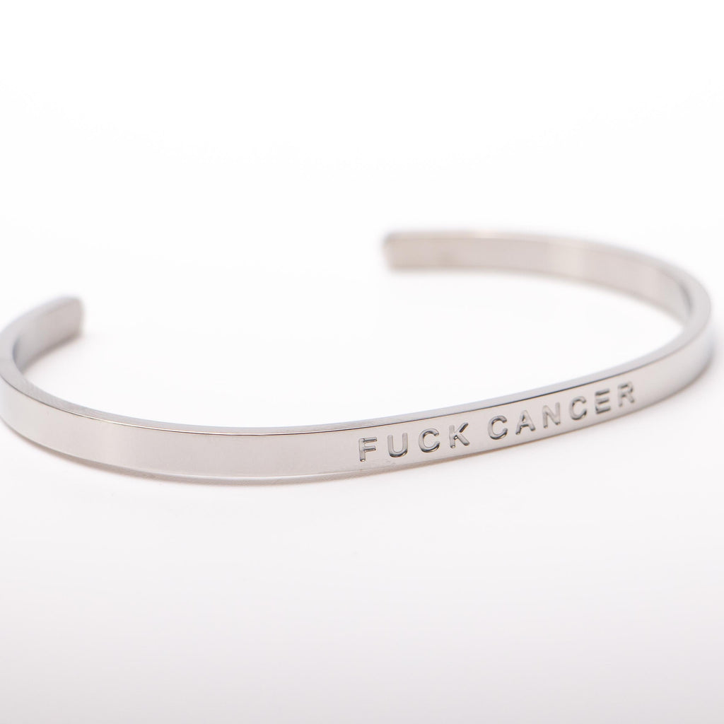 Fierce.One stainless steel bangle with phrase "Fuck Cancer".