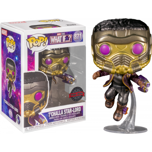 Funko Pop! Vinyl figure of Marvel's What If...? character T'Challa Star-Lord in Metallic.